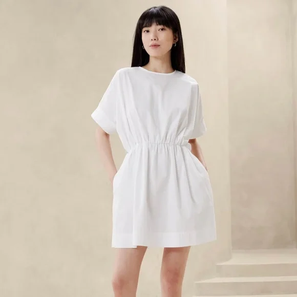 knee length dresses for ladies Poplin Lantern-Sleeve Mini Dress – Banana Republic